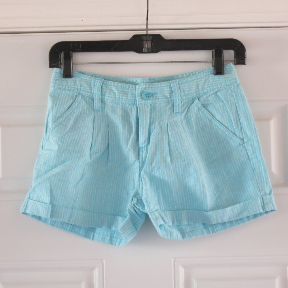 blue and white pinstripe shorts